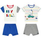 Baby Boys White & Blue Shorts Set (4 Piece), 1, hi-res