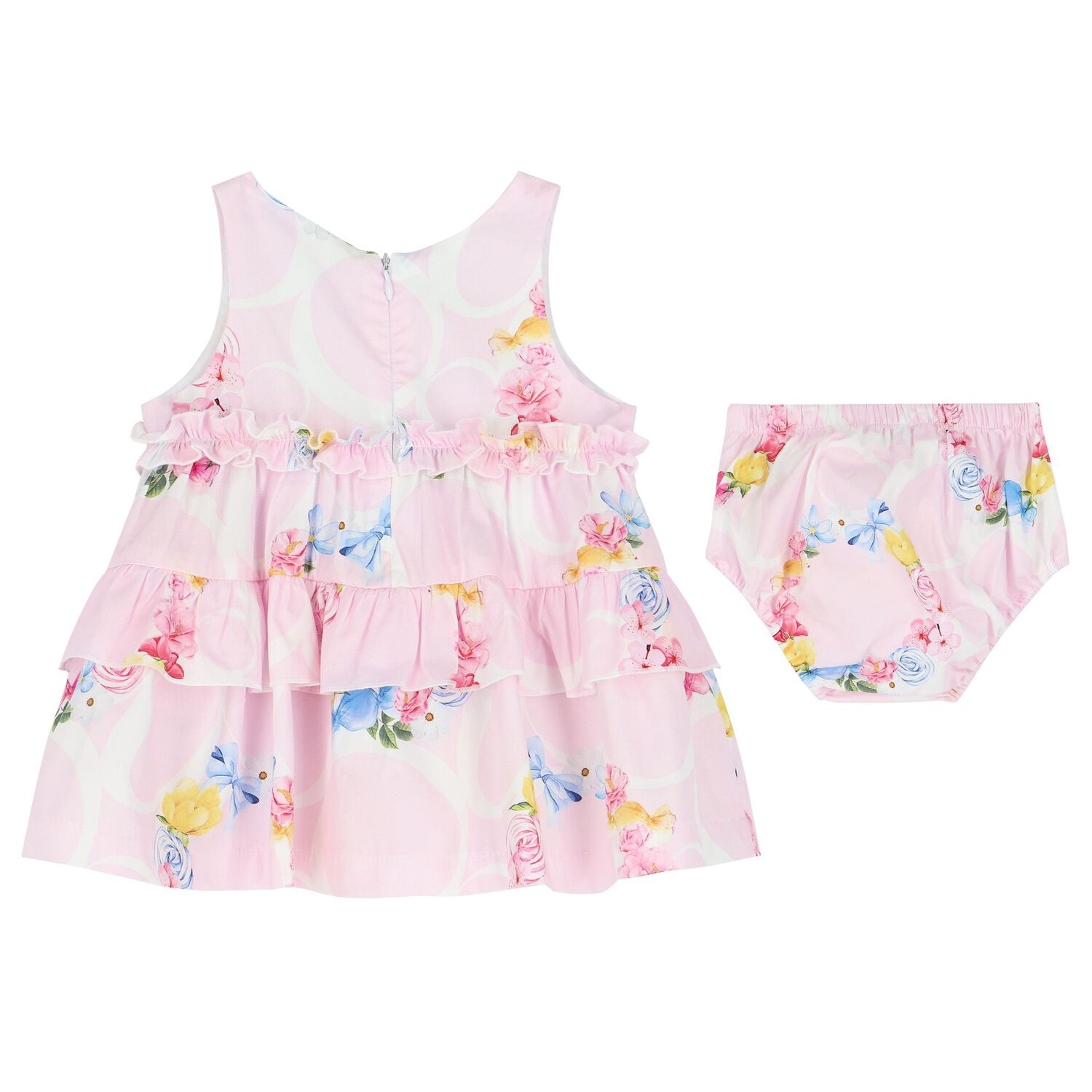 Baby Girls Pink Ruffled Floral Dress Set, 1, hi-res