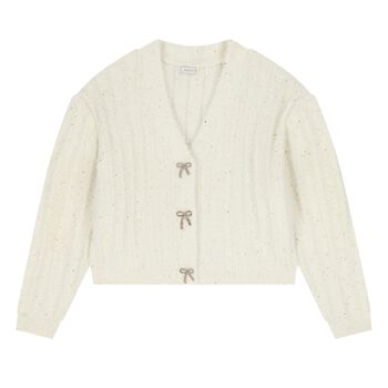 Girls Ivory Sequin Knit Cardigan