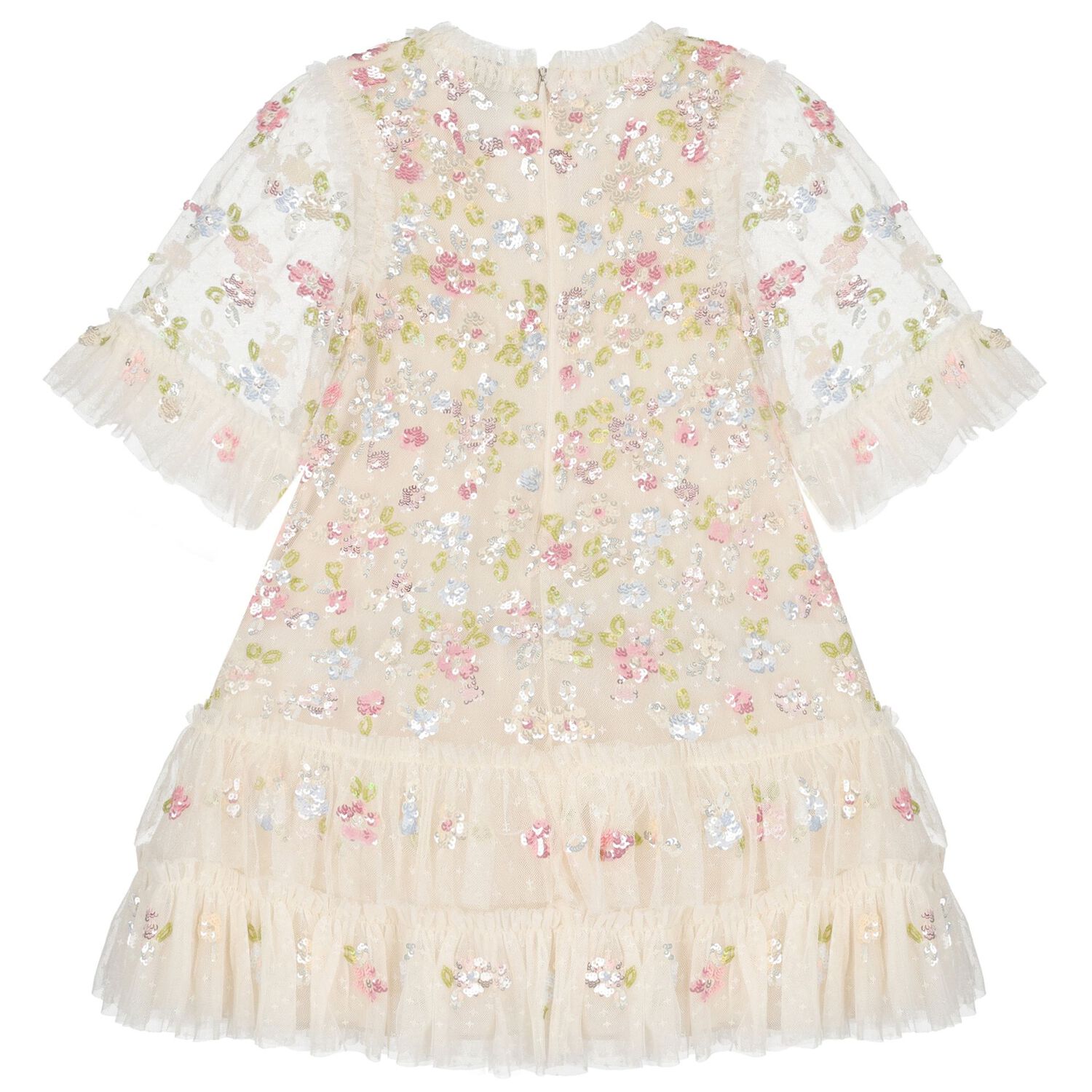 Girls Ivory Floral Tulle & Sequin Dress, 2, hi-res image number null