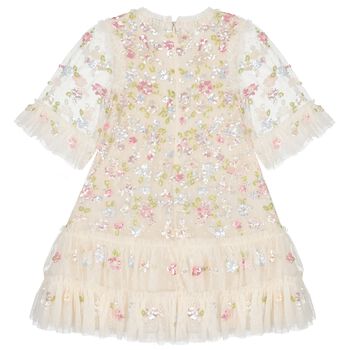 Girls Ivory Floral Tulle & Sequin Dress