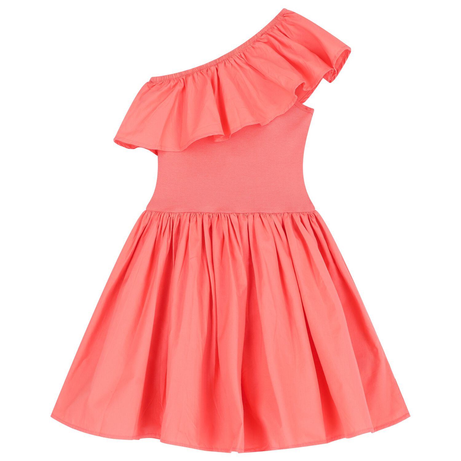 Girls Coral Pink Asymmetric Dress, 1, hi-res image number null
