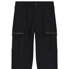 Boys Black Logo Trousers, 1, hi-res