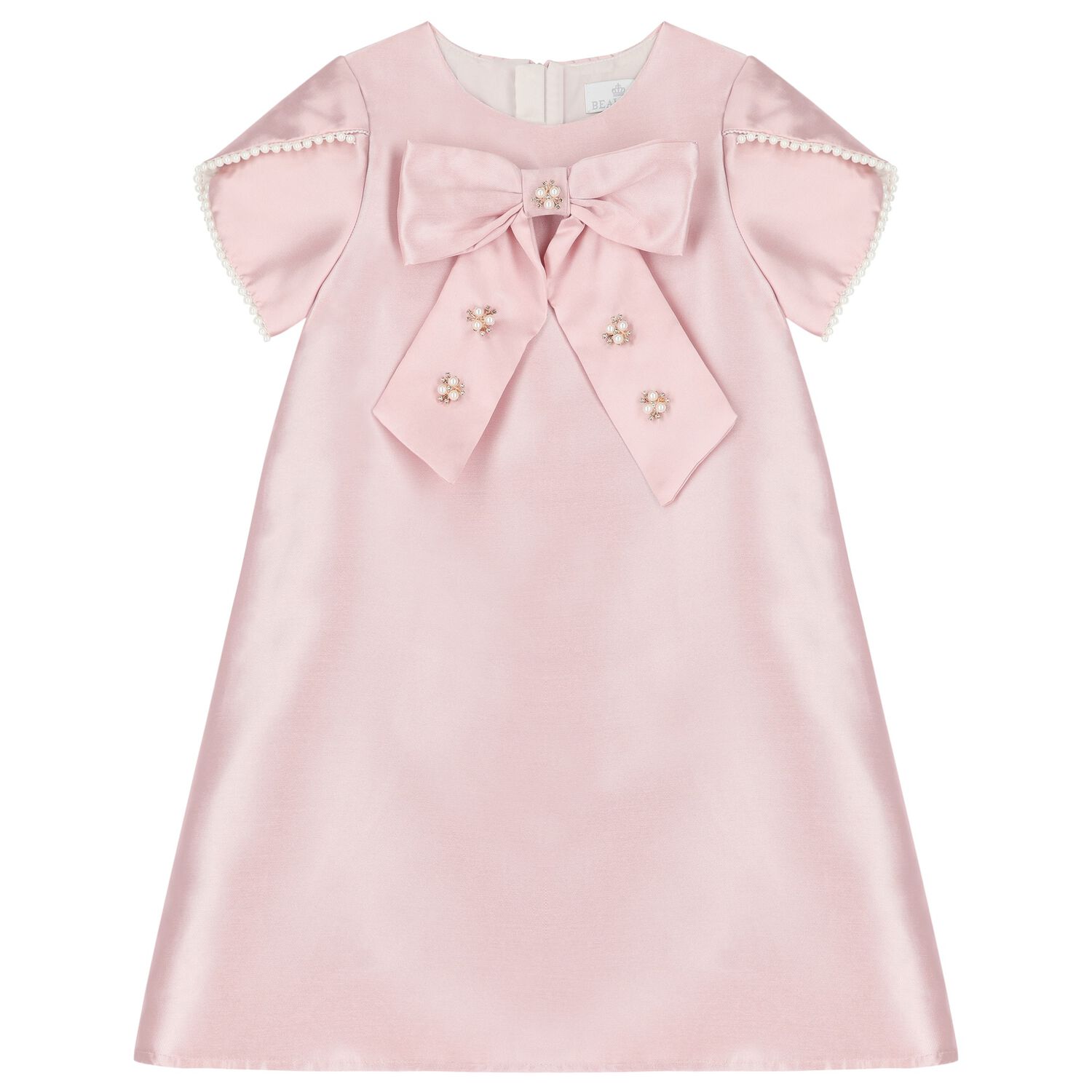 Girls Pink Satin & Pearl Dress, 1, hi-res image number null