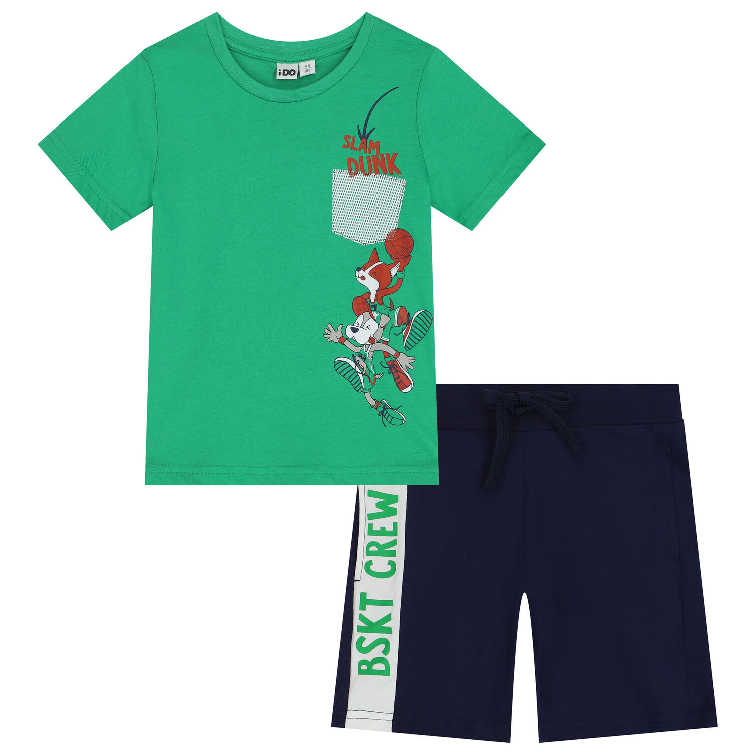 Boys Green & Navy Blue Dogs Shorts Set, 1, hi-res