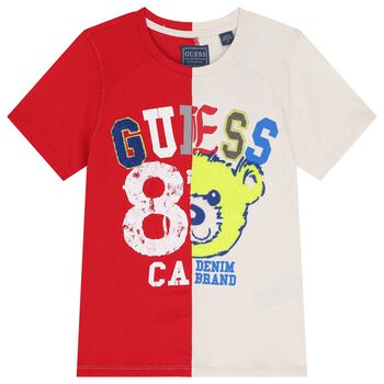 Boys Red & Ivory Teddy Bear Logo T-Shirt