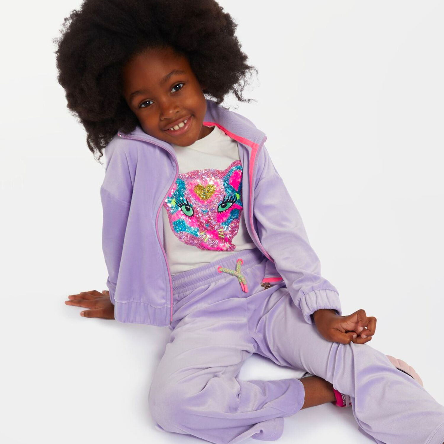 Girls Ivory Sequin Logo Long Sleeve Top, 1, hi-res