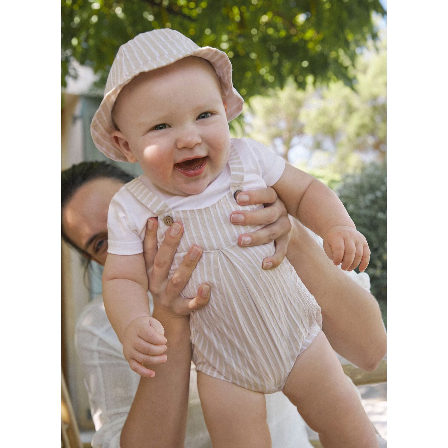 Beige & Ivory Striped Baby Romper Set, 1, hi-res