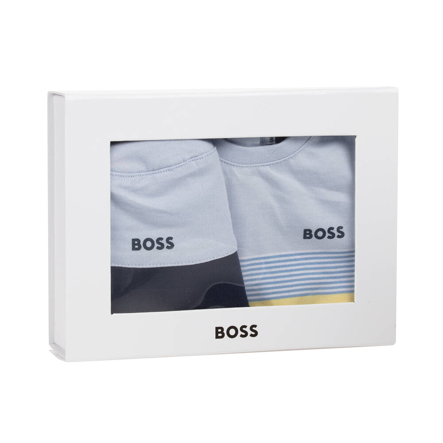 Baby Boys Blue Striped Logo Romper & Hat Set, 1, hi-res