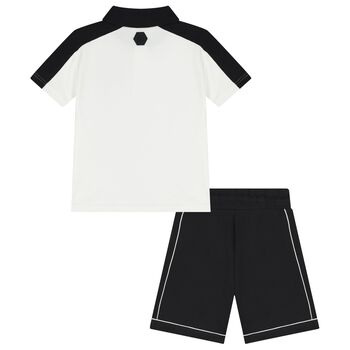 Boys White & Black Shorts Set