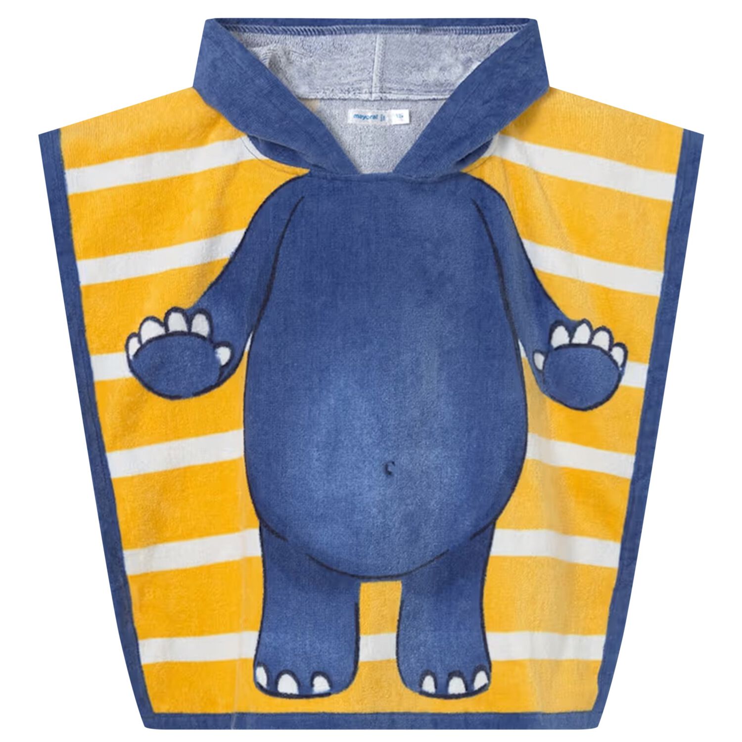 Baby Boys Navy Blue & Yellow Hippo Hooded Towel, 1, hi-res