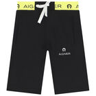 Younger Boys Black Logo Shorts, 1, hi-res