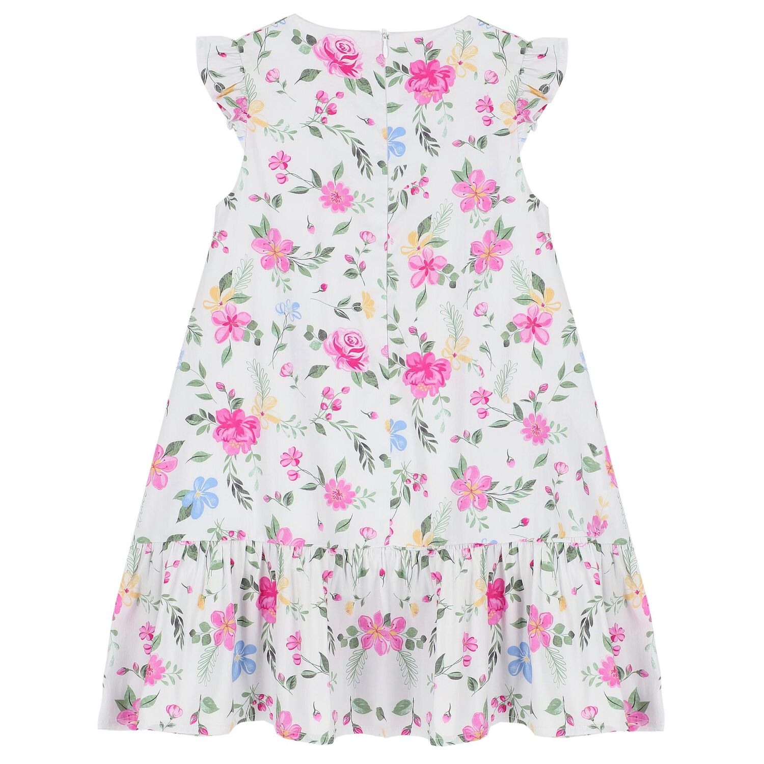 Girls White Floral Dress, 1, hi-res