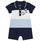Baby Boys Navy Blue, White & Blue Polo Romper, 1, hi-res
