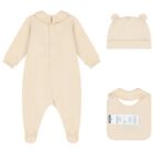 Beige Teddy Bear Logo Babygrow Gift Set, 2, hi-res