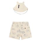 Younger Boys Ivory Shorts & Hat Set, 1, hi-res