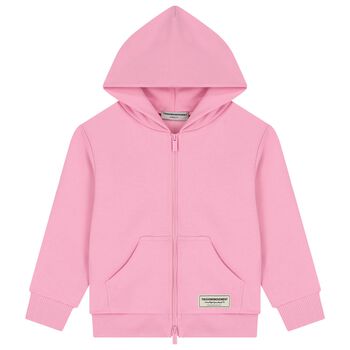 Girls Pink Logo Hooded Zip Up Top