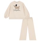 Girls Beige Puppy Tracksuit, 1, hi-res