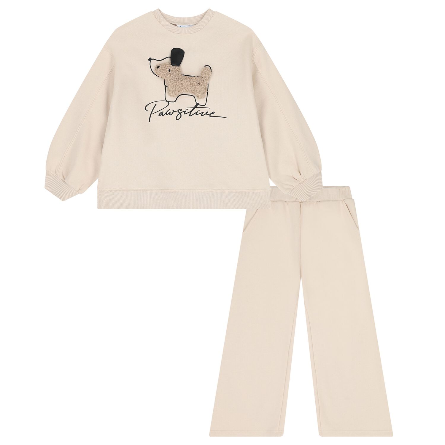 Girls Beige Puppy Tracksuit, 1, hi-res