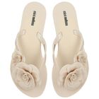 Girls Beige Logo Flower Flip Flops, 1, hi-res