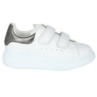 White & Silver Logo Trainers, 3, hi-res