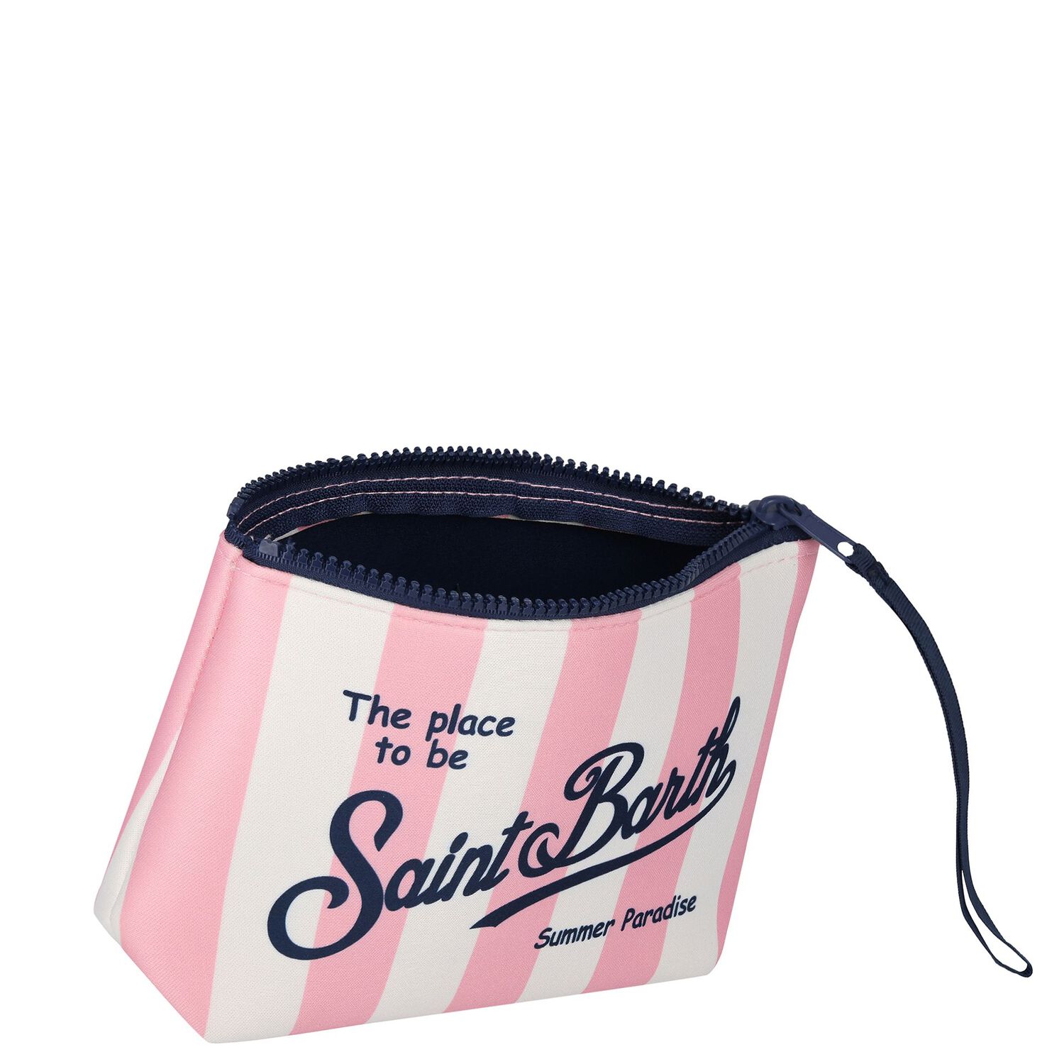 Girls White & Pink Striped Logo Pouch, 1, hi-res