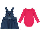 Baby Girls Pink & Blue Dungaree Set, 1, hi-res