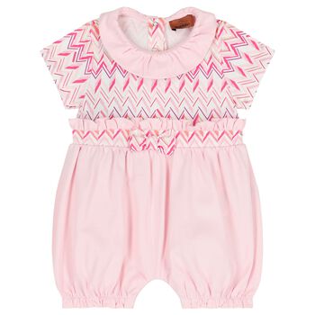 Baby Girls Pink Zigzag Logo Romper