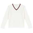 Ivory Cotton Web Striped Sweatshirt, 1, hi-res