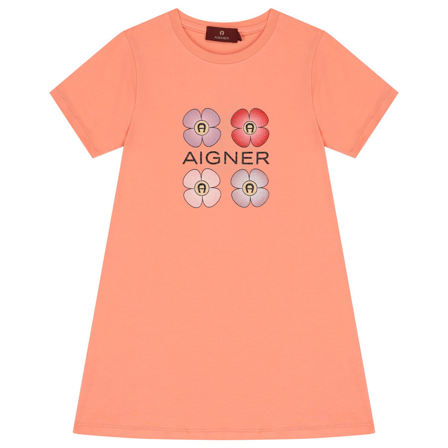 Girls Pink Flower Logo Dress, 1, hi-res image number null