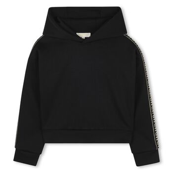Girls Black Logo Hooded Top