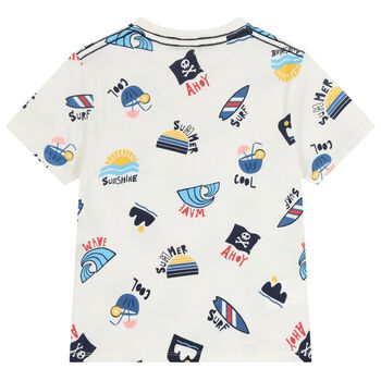 Boys Ivory Striped Pocket T-Shirt