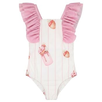 Girls White & Pink Milkshake Swimsuit