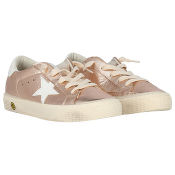 Girls Rose Gold Leather Trainers