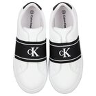 White & Black Logo Trainers, 2, hi-res