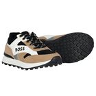 Boys Black, Beige & White Logo Trainers, 1, hi-res