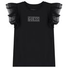 Girls Black Logo Tulle T-Shirt, 4, hi-res