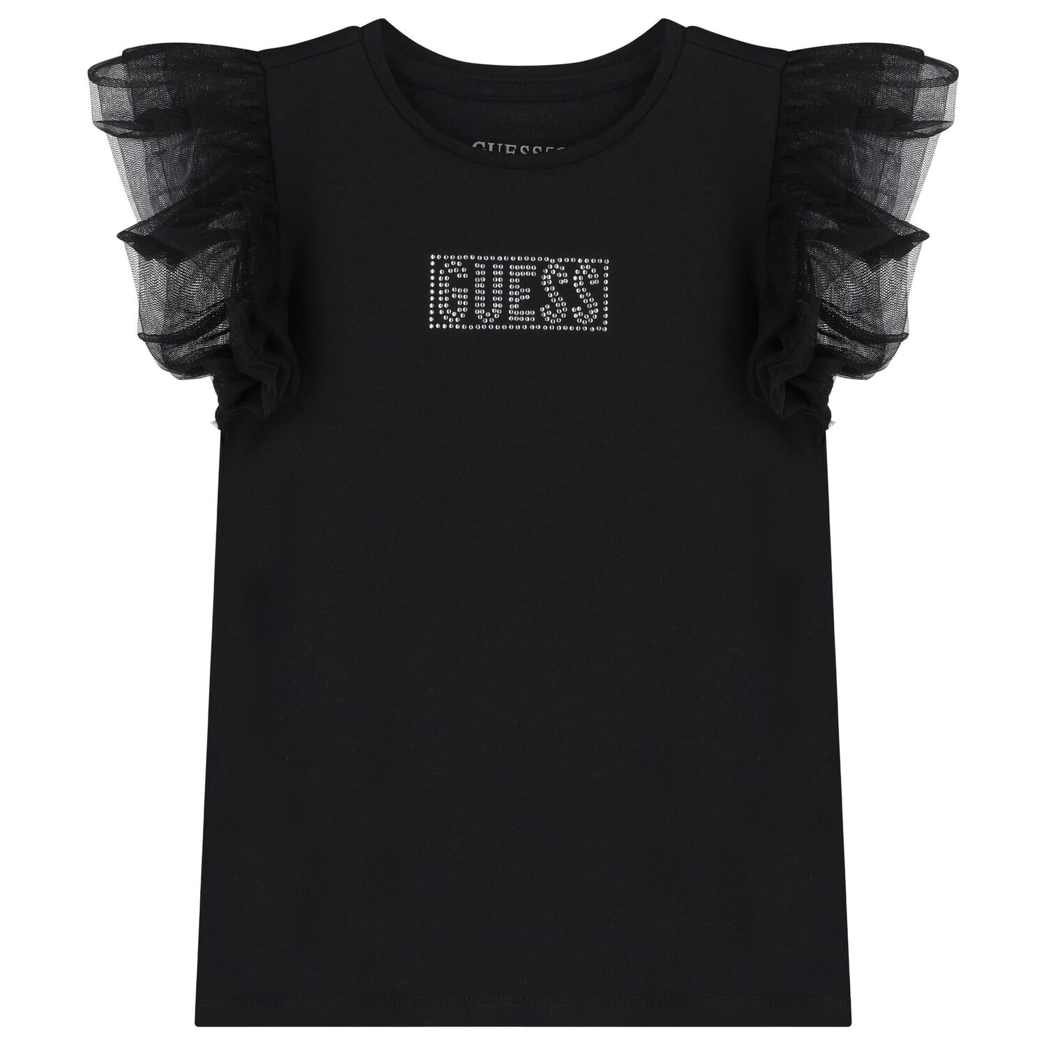 Girls Black Logo Tulle T-Shirt, 4, hi-res