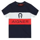 Younger Boys Navy Logo T-Shirt, 2, hi-res
