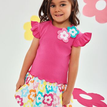 Girls Pink Flower Skirt Set