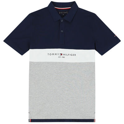 Boys Navy, White & Grey Logo Polo Shirt