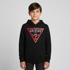 Boys Black Logo Hooded Top, 1, hi-res