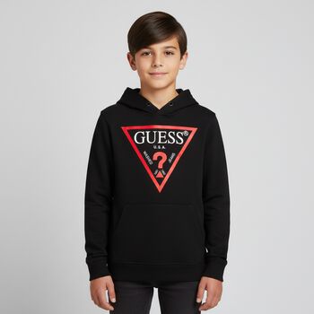 Boys Black Logo Hooded Top