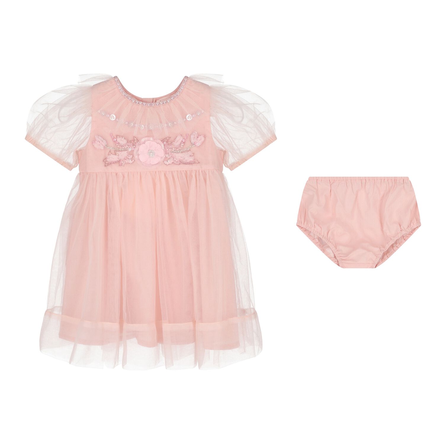 Baby Girls Pink Sequin Tulle Dress Set, 1, hi-res