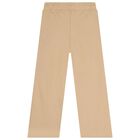 Girls Mini Me Beige Logo Trousers, 1, hi-res