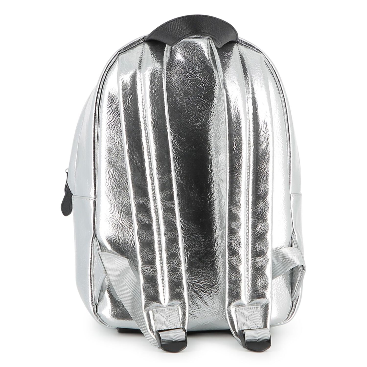 Girls Metallic Silver Logo Backpack, 1, hi-res