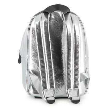 Girls Metallic Silver Logo Backpack