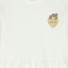 Girls Ivory Teddy Bear Logo Dress, 1, hi-res