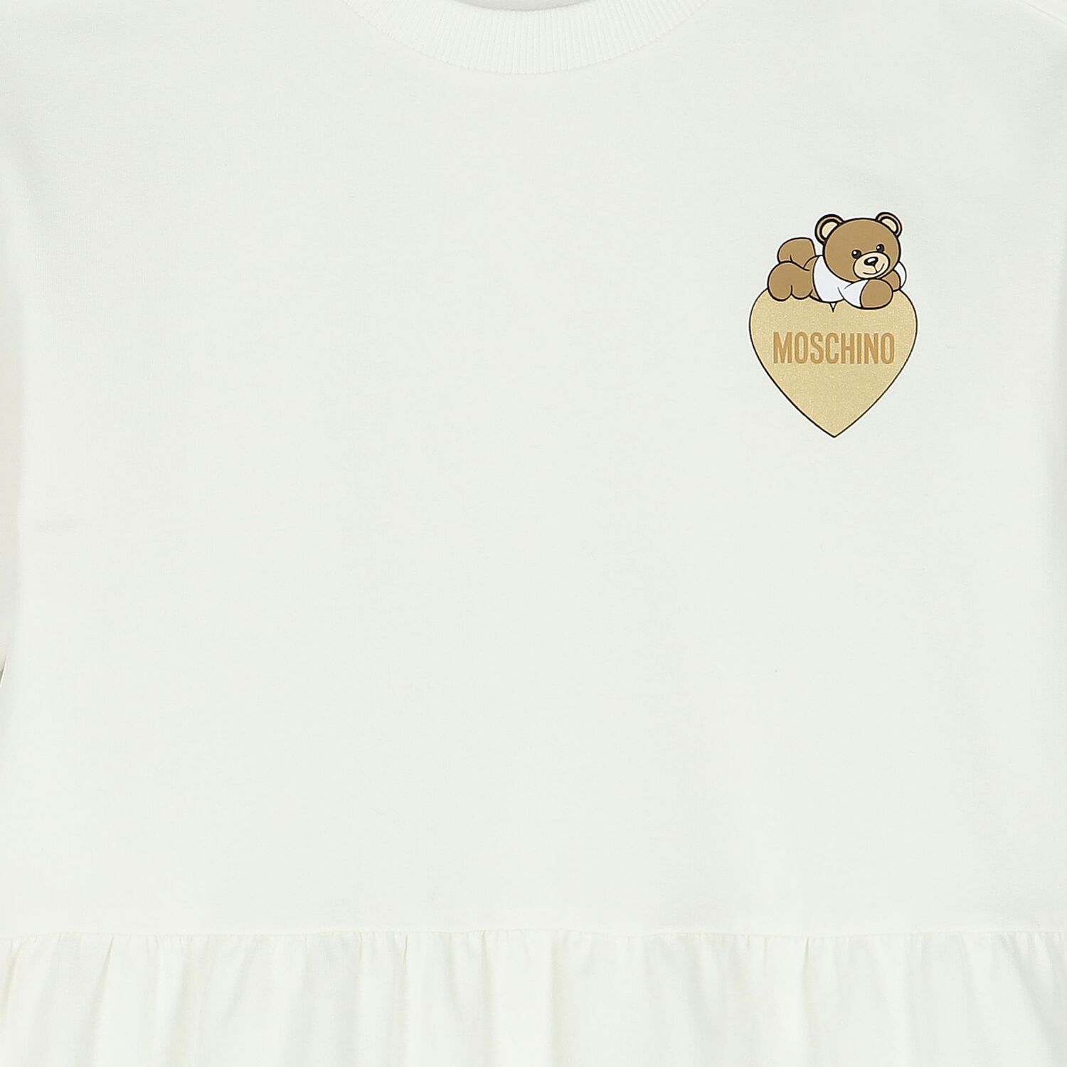 Girls Ivory Teddy Bear Logo Dress, 1, hi-res