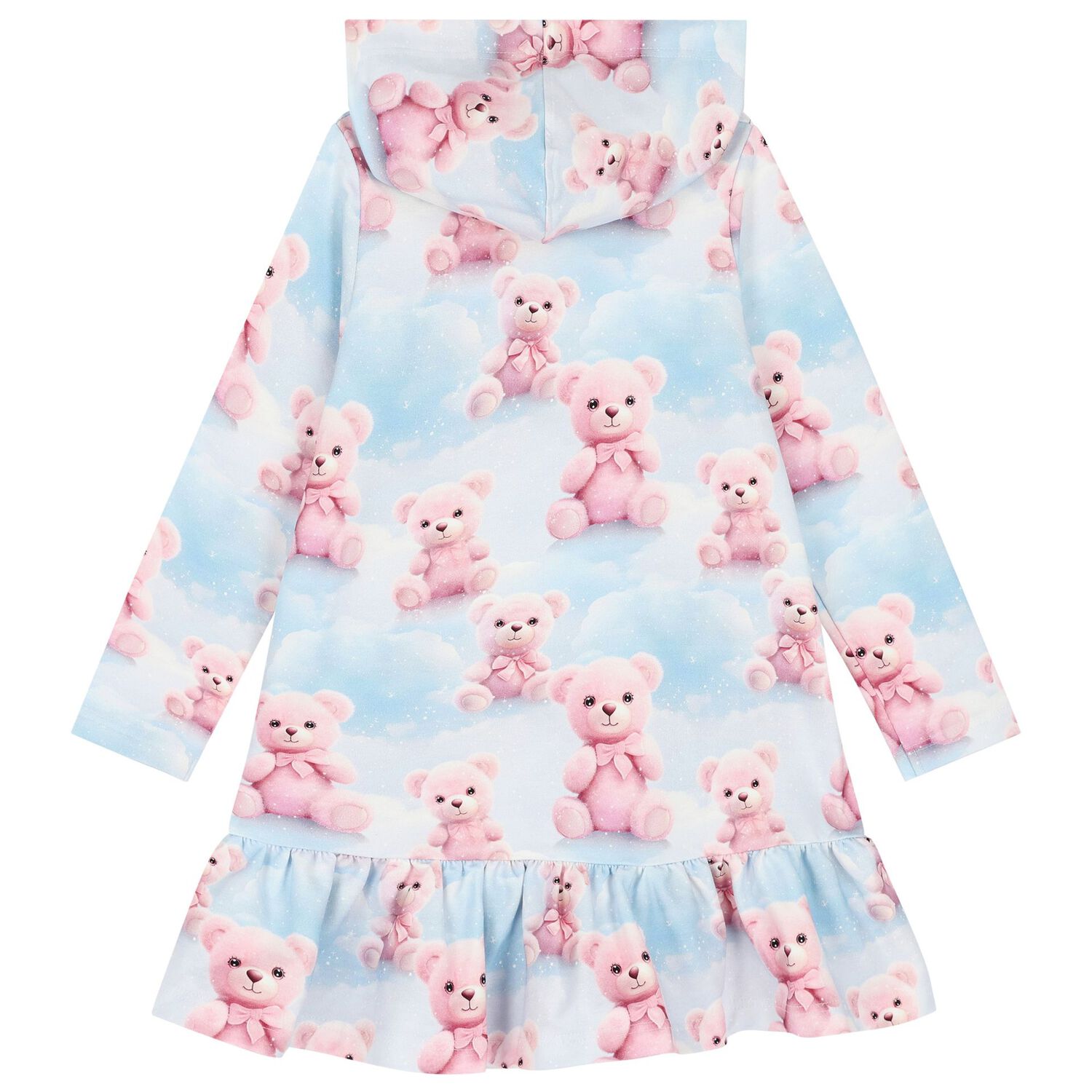 Girls Blue & Pink Teddy Bear Hooded Dress, 1, hi-res image number null
